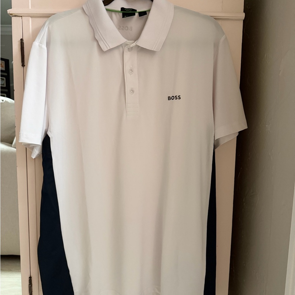Boss White Polo with Black Side Panels